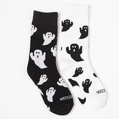 2 Pairs Cartoon Ghost Print Socks Cute Halloween Mid Tube Women's Stockings