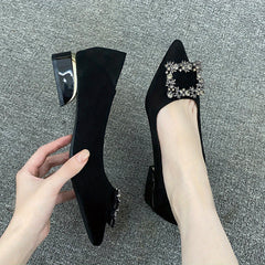 Women's Rhinestone Pointed Toe Low Heel Slip On Shoes