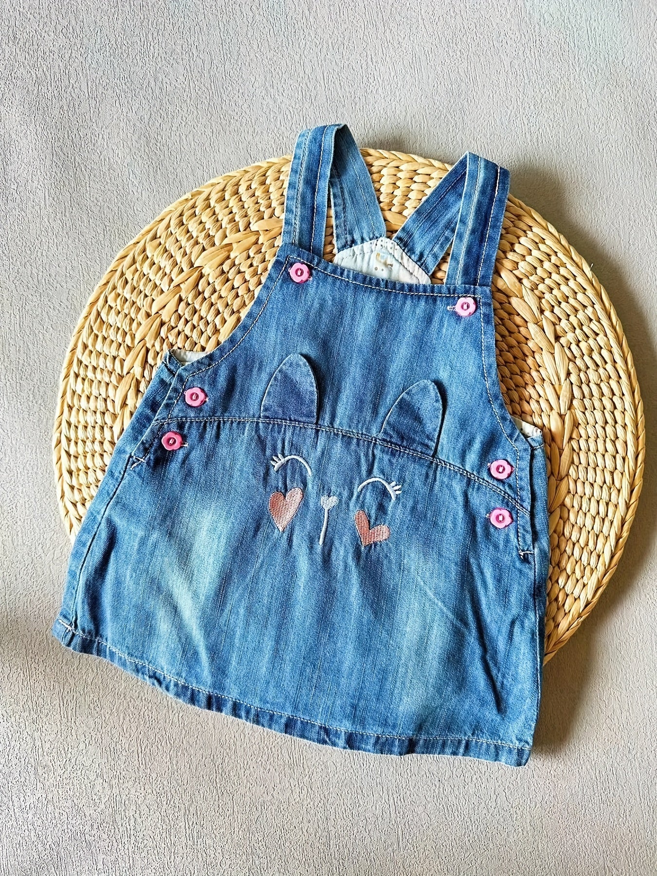 Baby Girls Animal Embroidered Denim Dress Child's Overal...
