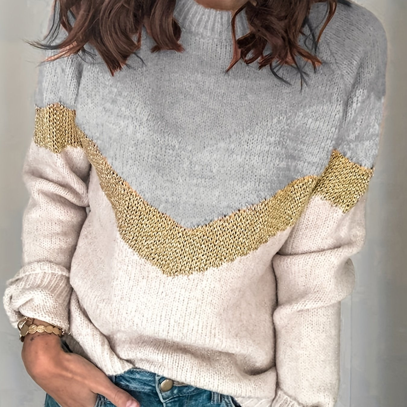 Colorblock Long Sleeve Round Neck Sweater