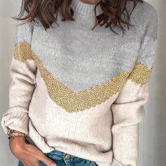 Colorblock Long Sleeve Round Neck Sweater