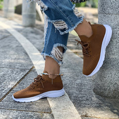 Women's Knit Sock Sneakers Lace Up Low Top Sports Shoes