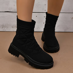 Women's Thick Sole Thermal Mid Calf Boots Chunky Heeled Winter Booties