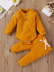 Ribbed Long Sleeve Pullover Creeper Tops Pants 2PCS Set