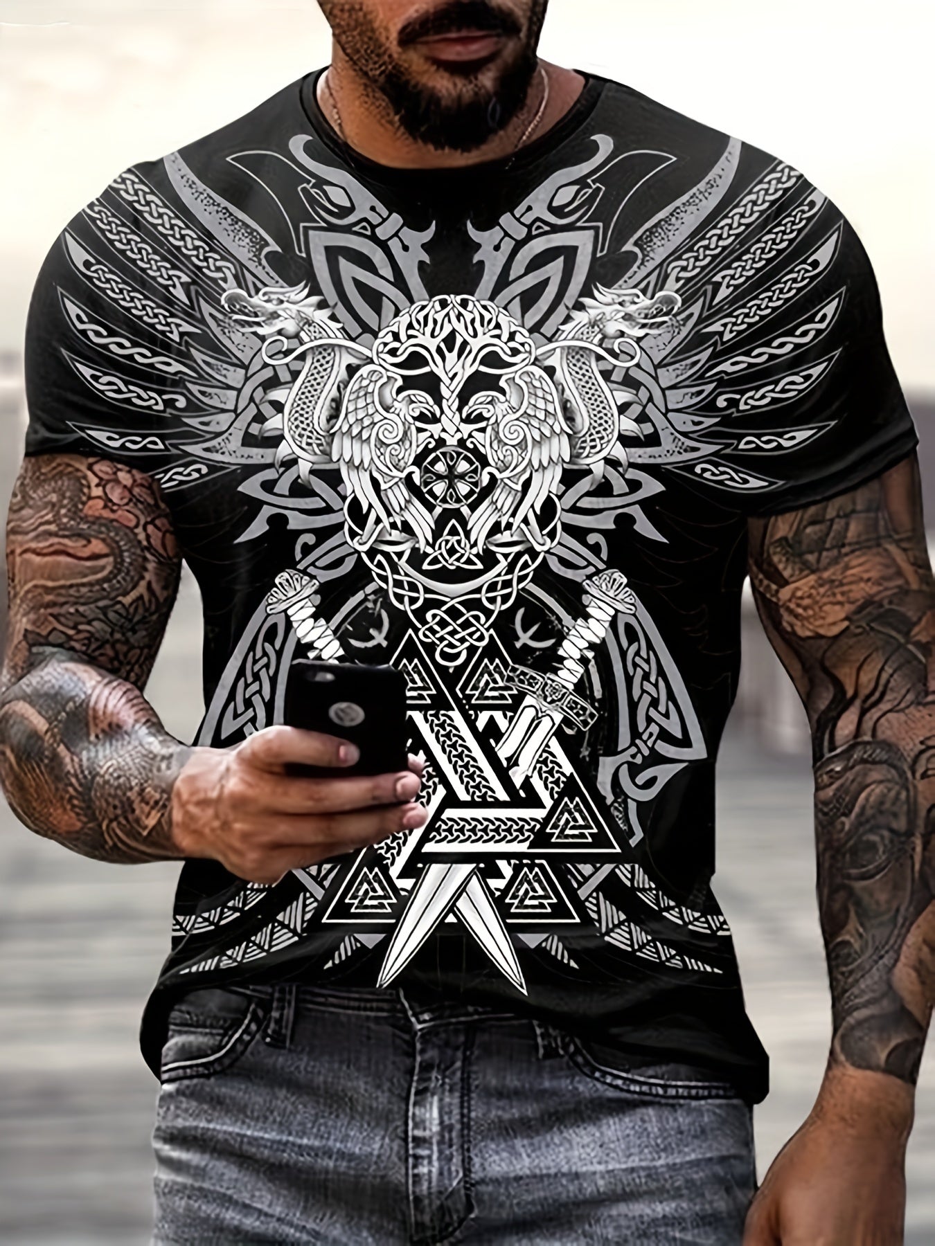 Viking Totem Graphic Tee for Men - Active & Stretchy Summer T-Shirt