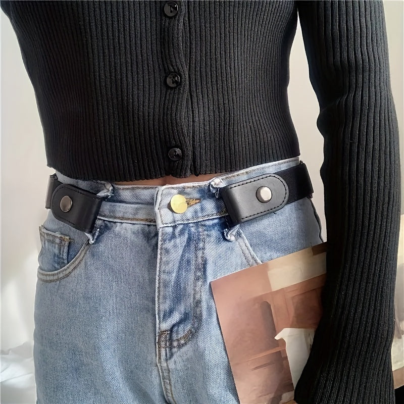 2pcs Elastic Waist Belt Women Men Buckle Adjustable No Buckle Stretch Belts
