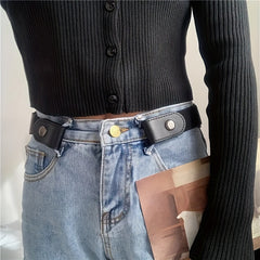 2pcs Elastic Waist Belt Women Men Buckle Adjustable No Buckle Stretch Belts