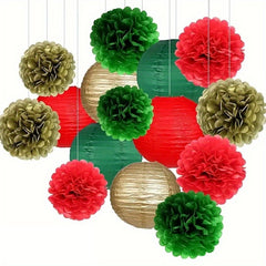 15pcs Green Red Golden Paper Flower Balls & Lanterns St. Patrick's Bridal Shower