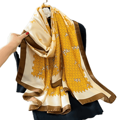 Geometric Print Block Scarf Satin Shawl Silk Head Wrap