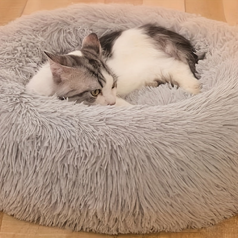 Cozy Round Pet Bed with Warming Mat & Removable Pillow