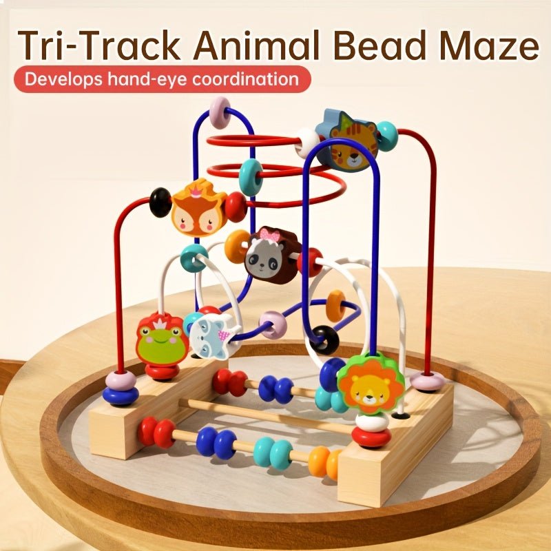 Kids Tri Track Animal Bead Maze Puzzle with Wooden Blocks