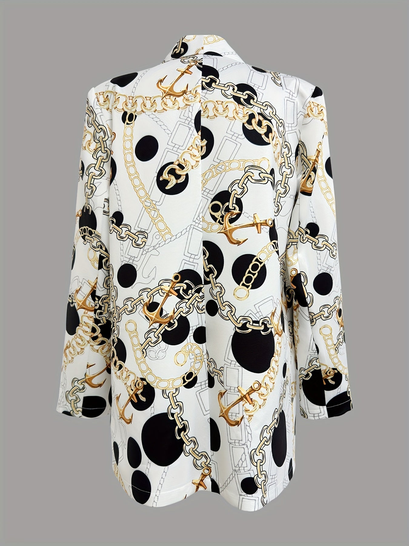Chain Print Shawl Collar Blazer Open Front Long Sleeve Outerwear