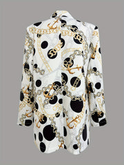Chain Print Shawl Collar Blazer Open Front Long Sleeve Outerwear