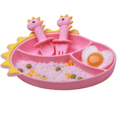Silicone Toddler Plates Sets Suction Plates Spoon & Fork Set