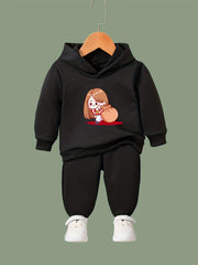 Girls Cartoon Girl Print Hooded Sweatshirt Top Sweatpants Set