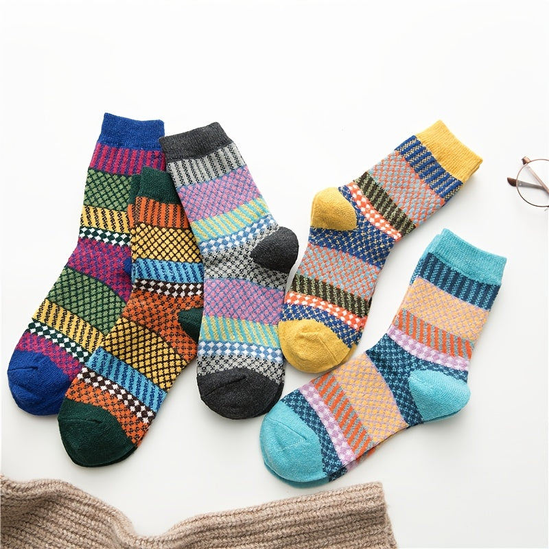 5 Pairs Women's Vintage Cozy Winter Socks- Soft, Thick Knit Cabin Warm Socks