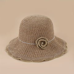 Hollow Crochet Flower Bucket Hat Knitted Basin Hat Casual Breathable Sun