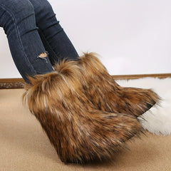 Women's Fleece Lined Snow Boots Slip on Platform Mid Calf Boots