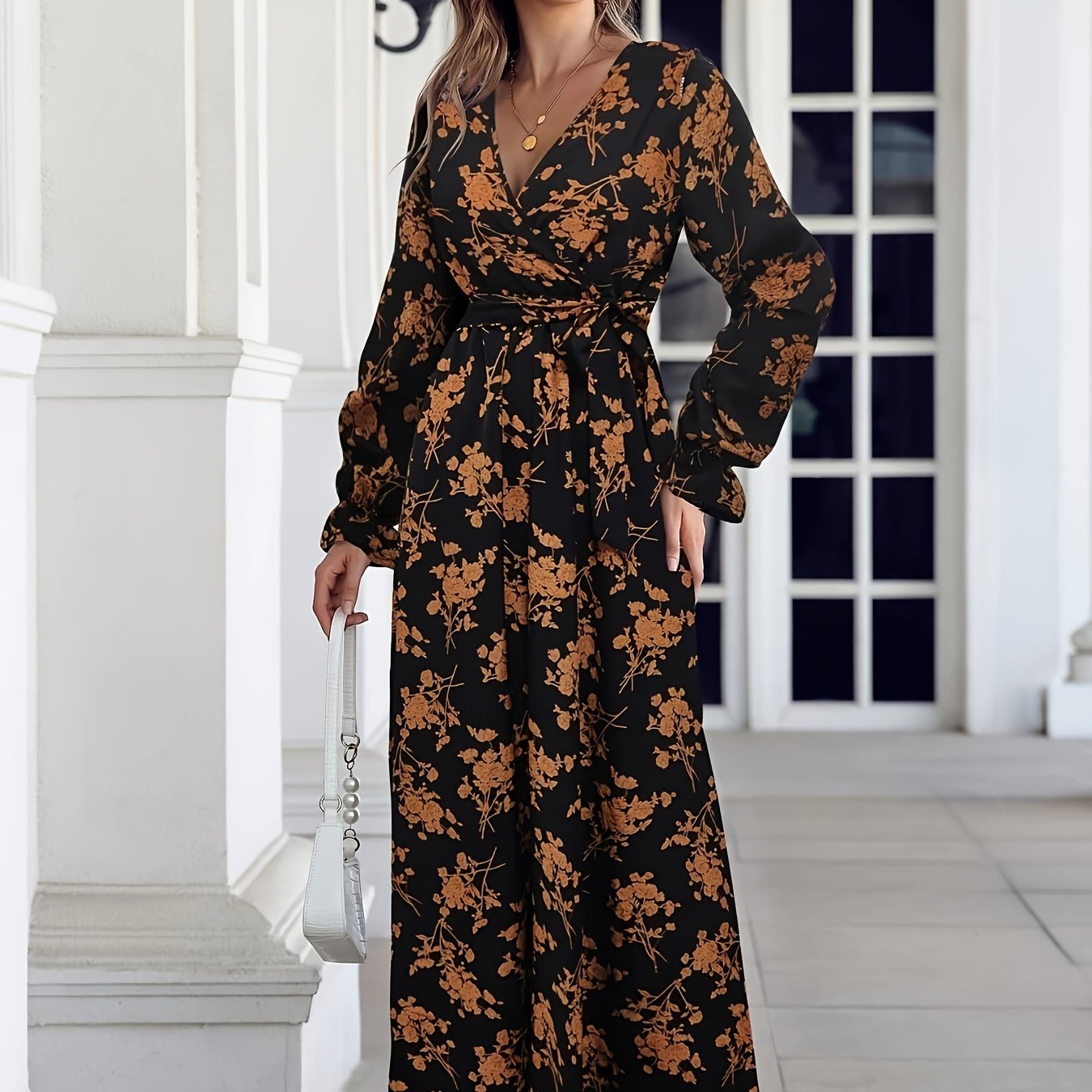 Floral Print Flounce Sleeve Maxi Dress With Belt