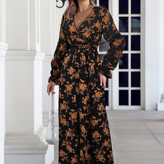 Floral Print Flounce Sleeve Maxi Dress With Belt