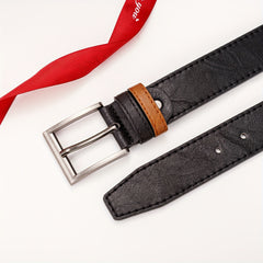 Men's Leather Belt with Pin Buckle and Two Rings