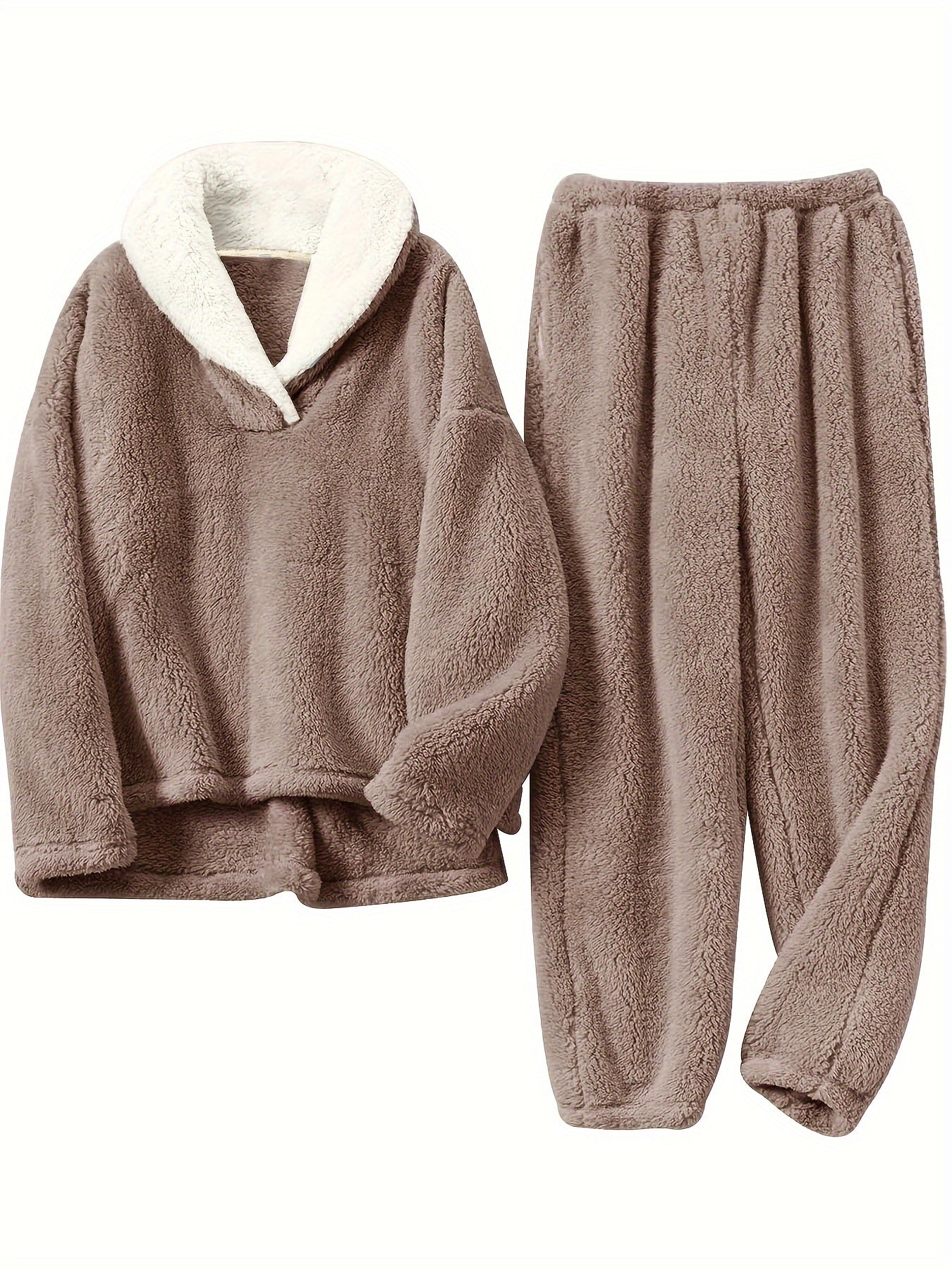 Cozy Thermal Flannel Loungewear Set Long Sleeve Top & Pants