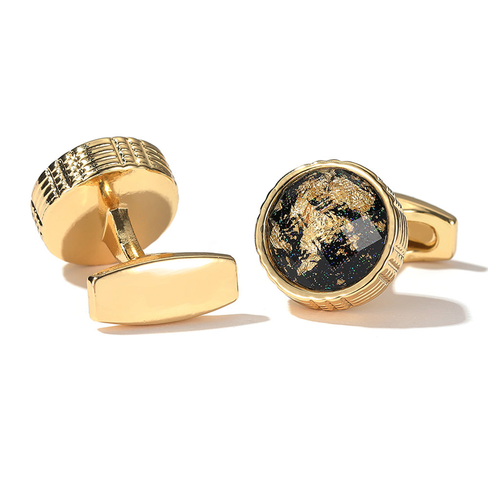 Patterned Golden Round Men's Cufflinks