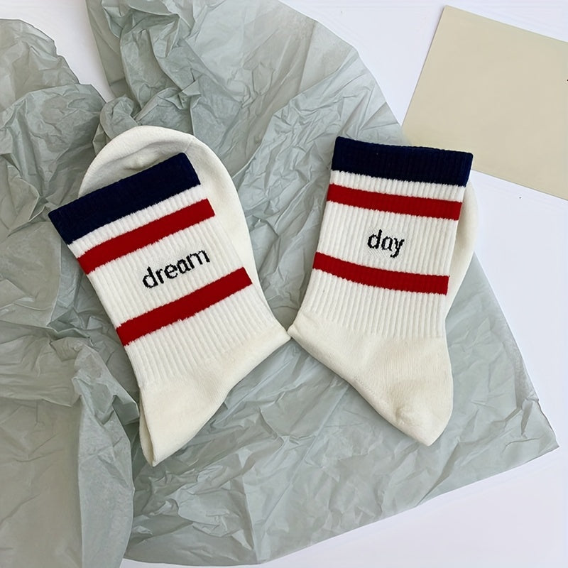 Striped Print Mid Tube Socks for Women