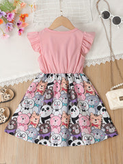Toddler Girls Ruffle Trim Cartoon Graphic Princess Dress