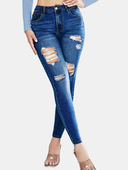 High Waist Skinny Jeans Slim Fit Distressed Denim Pants