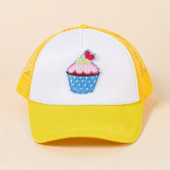 Cartoon Patch Trucker Hat Rabbit Bear LOVE Ice Cream Decor Yellow Baseball Cap