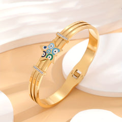 Colorful Eye Round Bracelet, Golden Stainless Steel, Delicate Gift for Daughter