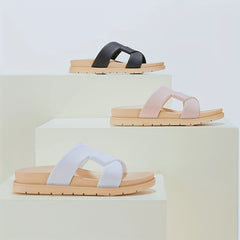 Women's Cross Strap Flat Slides Open Toe Solid Slip On Shoes
