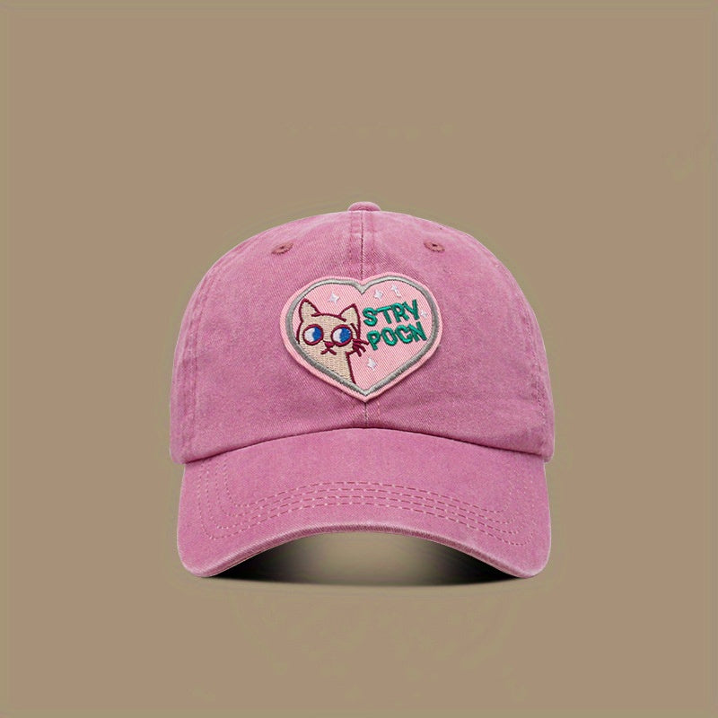 Pink Patch Baseball Cap Cartoon Cat Cotton Sports Hat Women Dad Hats