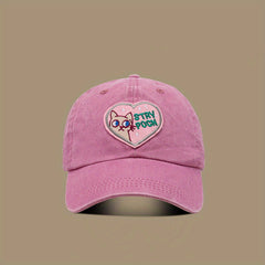 Pink Patch Baseball Cap Cartoon Cat Cotton Sports Hat Women Dad Hats