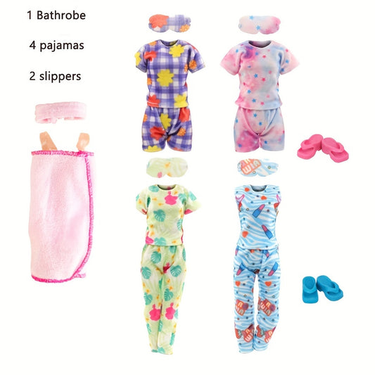 7pcs Doll Clothes & Shoes Pajamas Bathrobe Slippers Toy Gift