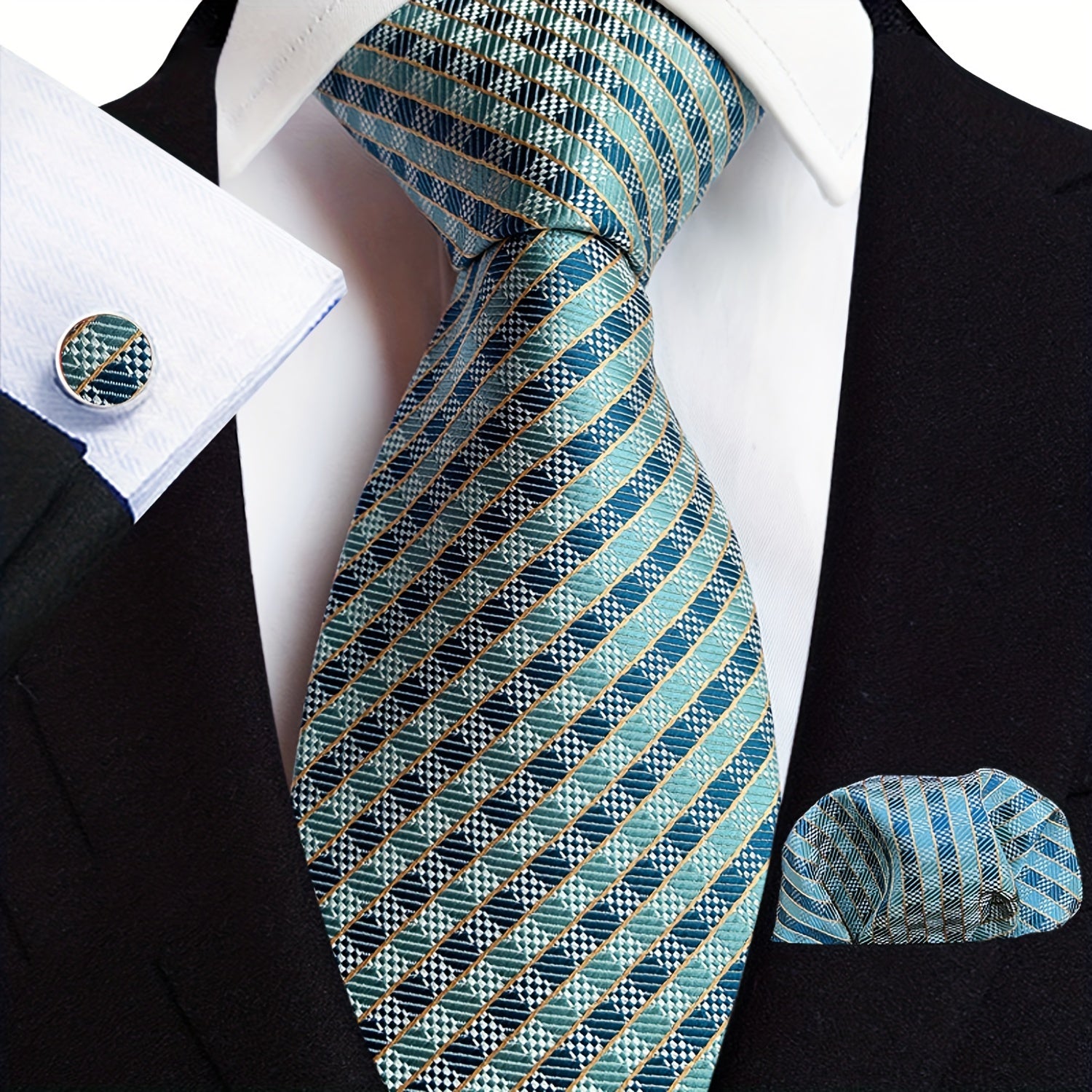 Men's Paisley Floral Necktie Set with Handkerchief and Clip