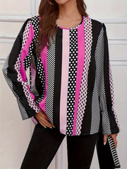 Colorblock Dot Print Lantern Sleeve Top