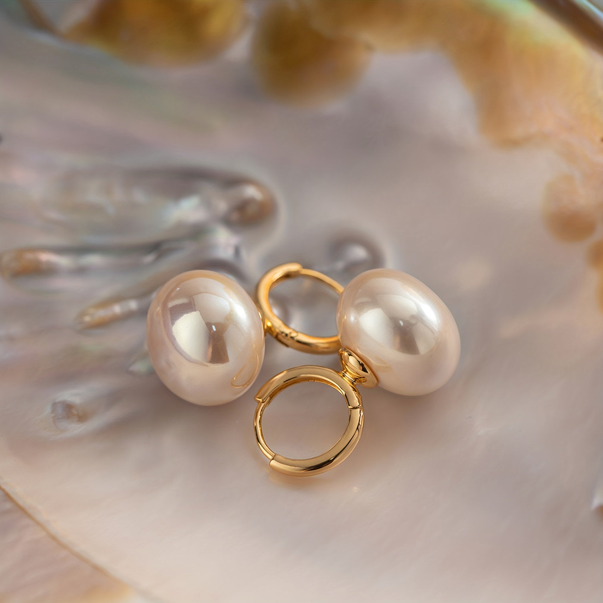 Metal Baroque Pearl Earrings Pop Pendant Flat Pearl Earrings