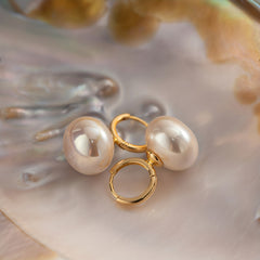 Metal Baroque Pearl Earrings Pop Pendant Flat Pearl Earrings