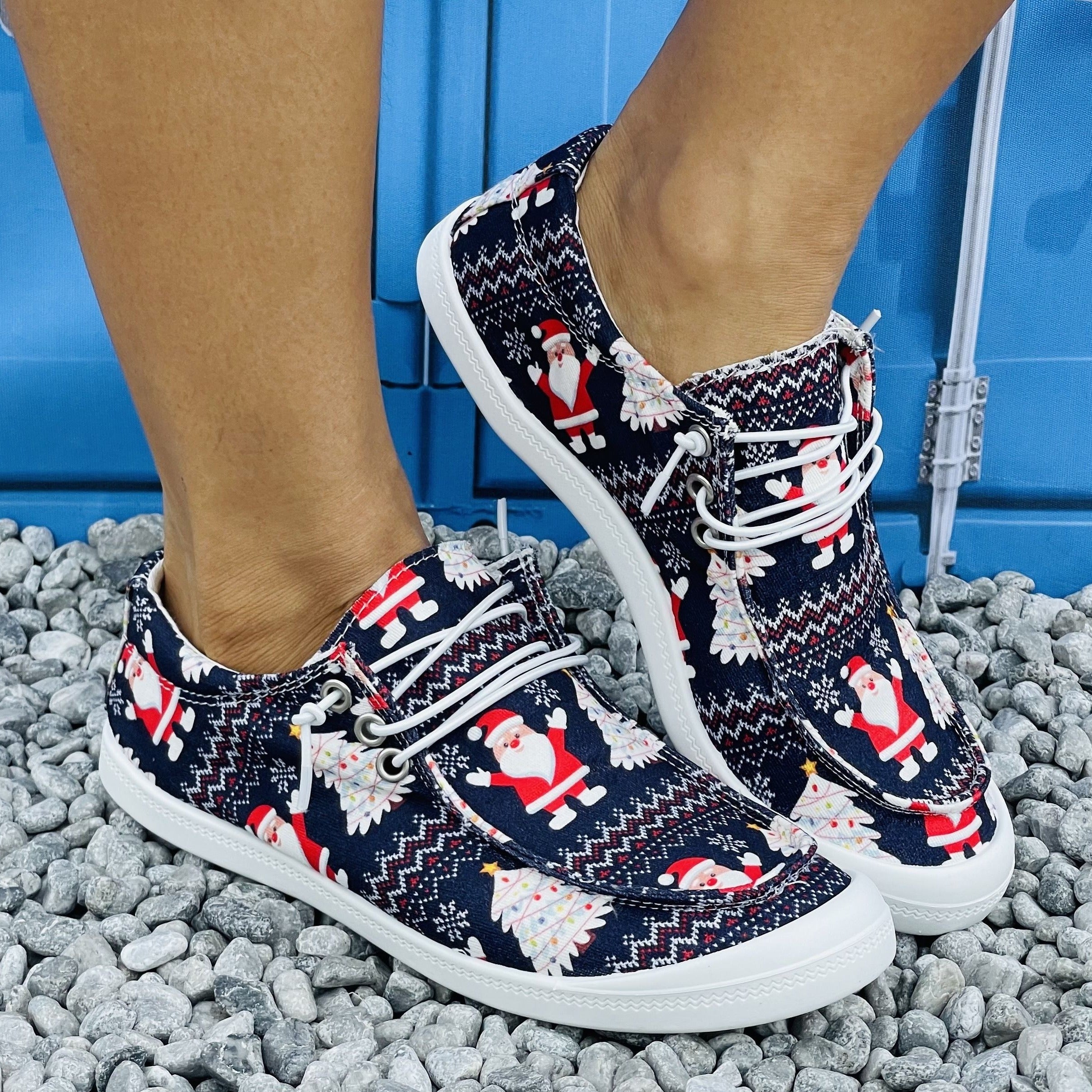 Women's Christmas Pattern Sneakers Anti Slip Comfortable Lace Up Shoes