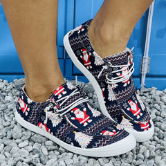 Women's Christmas Pattern Sneakers Anti Slip Comfortable Lace Up Shoes