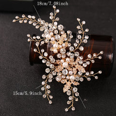Golden Faux Pearl Bridal Comb Floral Wedding Crystal Rhinestone Comb