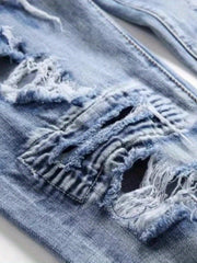 Slim Fit Ripped Jeans Men's Casual Street Style Distressed Denim Pants