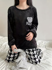 Plaid Thermal Loungewear Pajamas Set Long Sleeve Pullover Tops & Pants