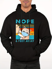 Men's Cartoon Cat & NOPE Print Hooded Sweatshirt Long Sleeve Drawstrings