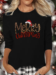 Christmas Letter Print Lounge Tops Long Sleeve Crew Neck Top