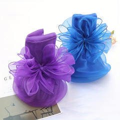 Organza Sun Hat Wide Brim Lace Derby Hat With Detachable Flower