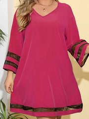 Women's Plus Mesh Sleeve V Neck Mini Dress