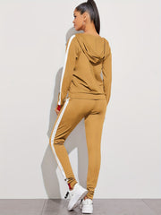 2pc Set Zip Up Hoodies & High Waist Side Striped Sweatpants